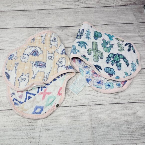 Aden + Anais Cotton Muslin Trail Blooms Cactus Llama 2-in-1 Use Bibs‎ - Picture 1 of 1